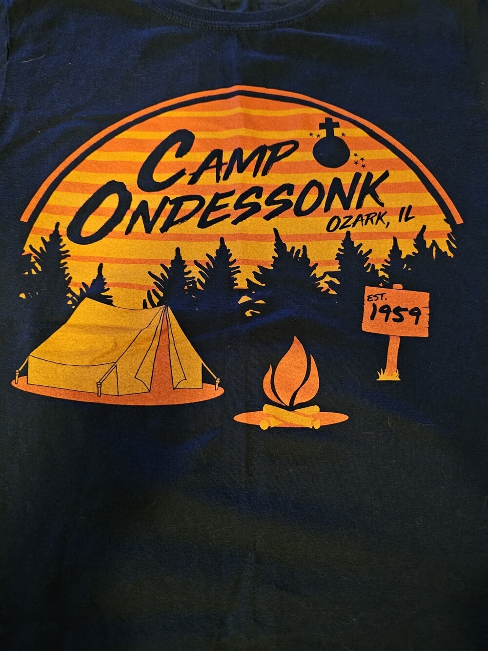 Camp Ondessonk Tshirt Womens Sz Small Navy Blue Ozark IL Est. 1959